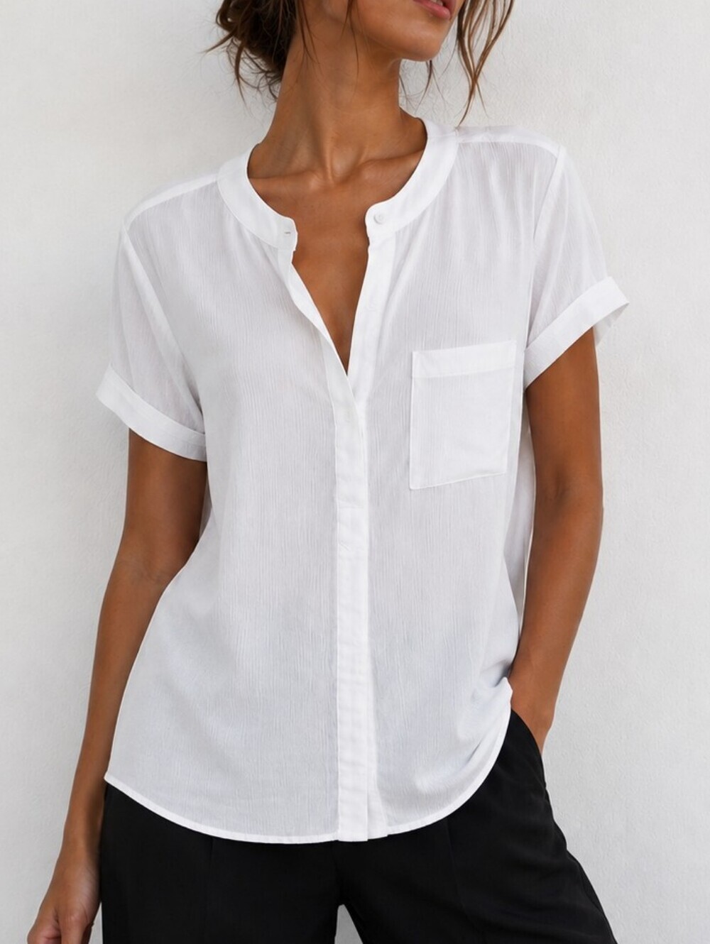 SIMPLY VERA VERA WANG PXS White Textured Short Sleeve Blouse Button Front Sheer - Picture 1 of 7